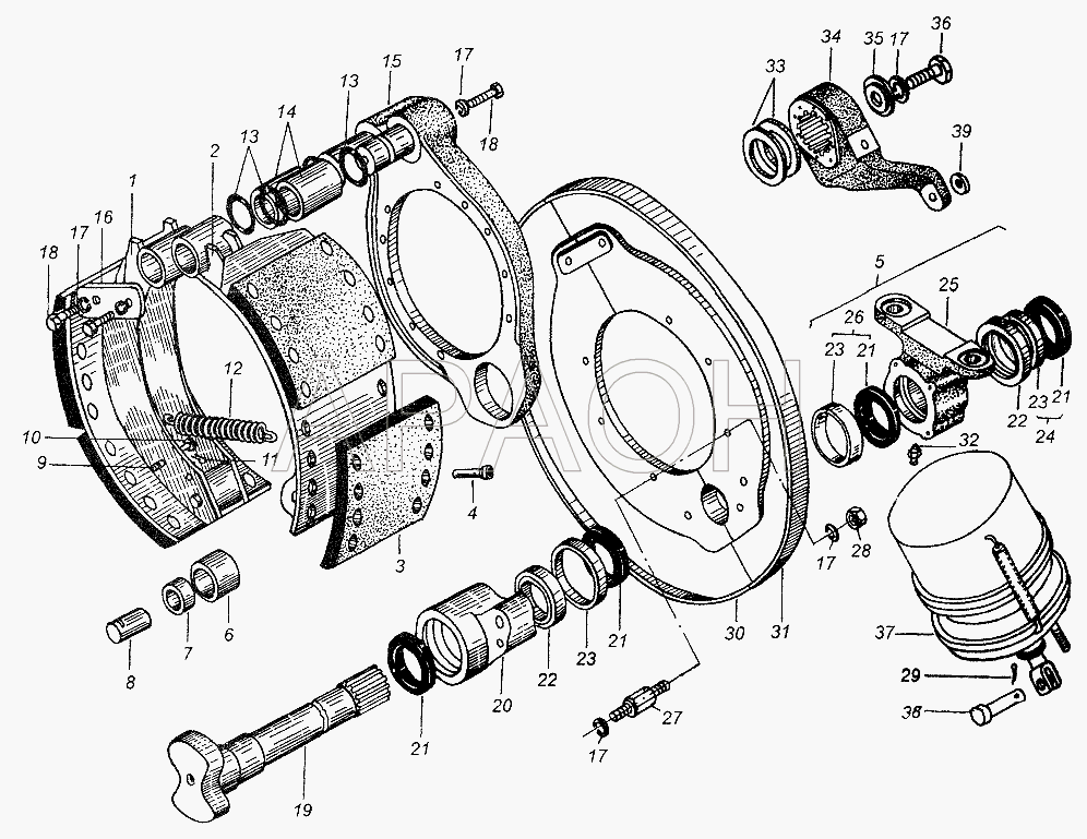 Тормозной механизм заднего колеса МАЗ-64226